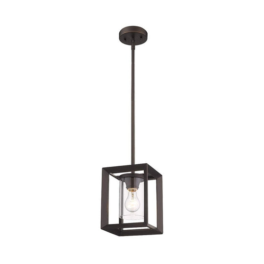 Black Cylinder Glass Pendant Light With Square Frame