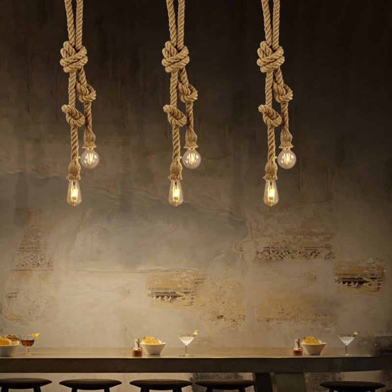 Hemp Rope Ceiling Pendant Light With Industrial Retro Style Bulb For Bar And Coffee Shop