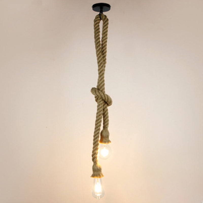 Hemp Rope Ceiling Pendant Light With Industrial Retro Style Bulb For Bar And Coffee Shop 2 / Flaxen