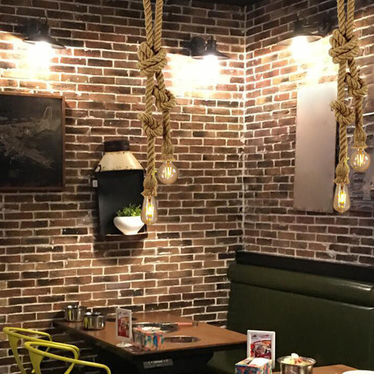 Hemp Rope Ceiling Pendant Light With Industrial Retro Style Bulb For Bar And Coffee Shop