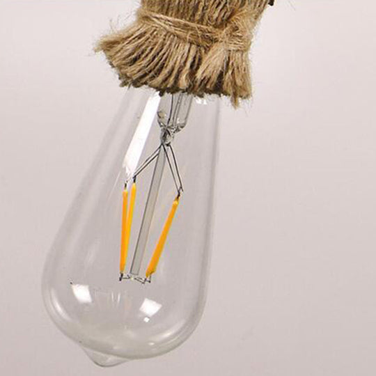 Hemp Rope Ceiling Pendant Light With Industrial Retro Style Bulb For Bar And Coffee Shop