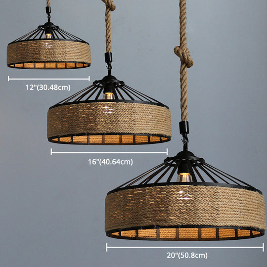 Wrought Iron Barn Pendant Light With Hemp Rope Single Bulb Drop Lamp For Bars