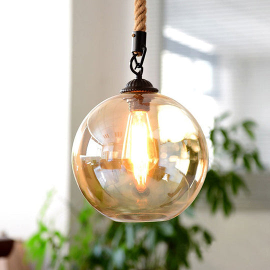 Vintage Industrial Mini Pendant Light With Amber Glass Globe Shade And Adjustable 39 Inch Hanging