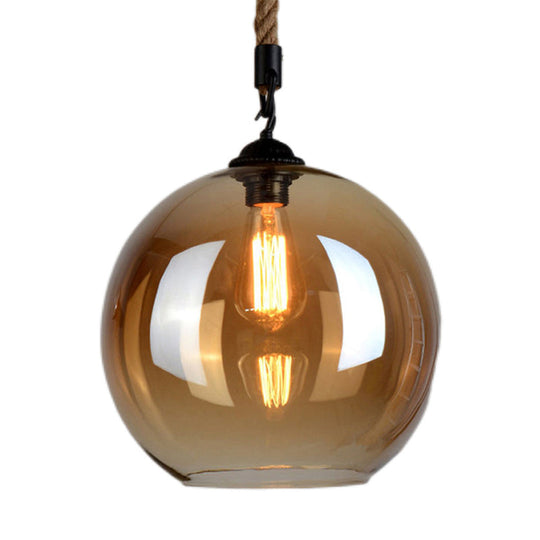 Vintage Industrial Mini Pendant Light With Amber Glass Globe Shade And Adjustable 39 Inch Hanging