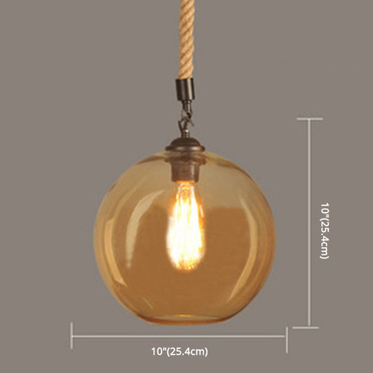 Vintage Industrial Mini Pendant Light With Amber Glass Globe Shade And Adjustable 39 Inch Hanging