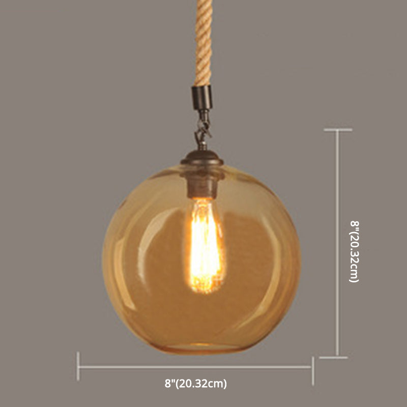 Vintage Industrial Mini Pendant Light With Amber Glass Globe Shade And Adjustable 39 Inch Hanging