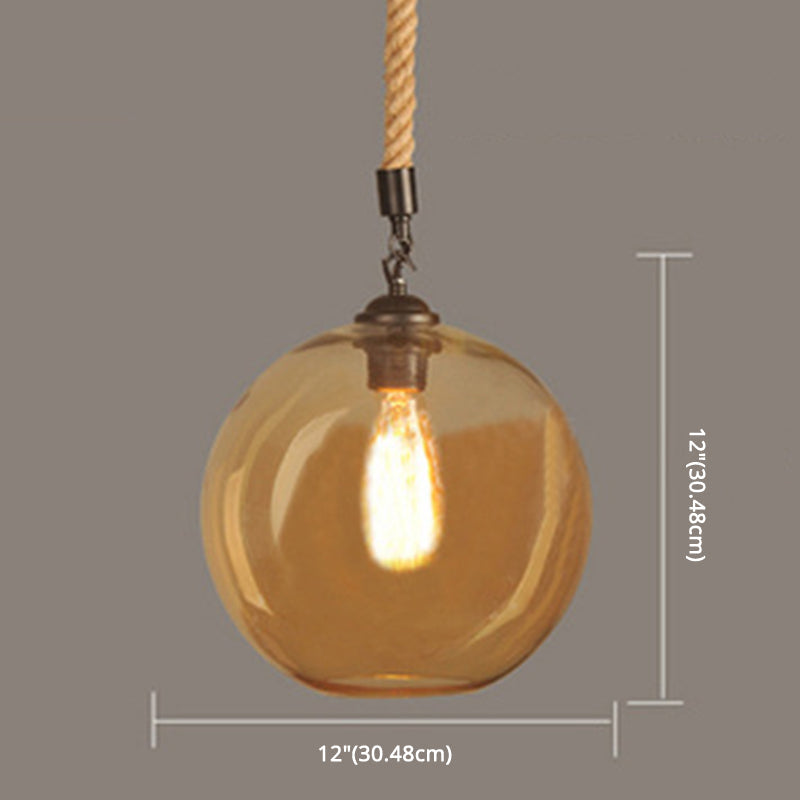 Vintage Industrial Mini Pendant Light With Amber Glass Globe Shade And Adjustable 39 Inch Hanging