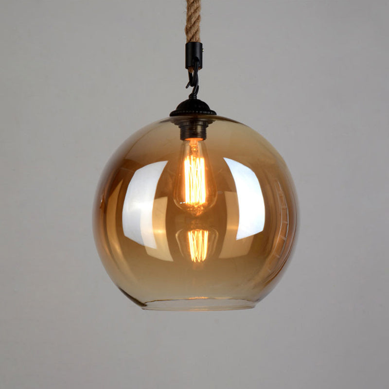 Vintage Industrial Mini Pendant Light With Amber Glass Globe Shade And Adjustable 39 Inch Hanging