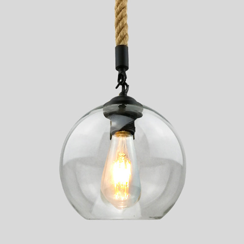 Industrial Hemp Rope Pendant Light With Rustic Globe Glass Shade For Kitchen Restaurant And Foyer