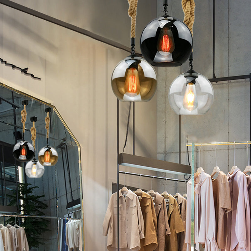 Industrial Hemp Rope Pendant Light With Rustic Globe Glass Shade For Kitchen Restaurant And Foyer