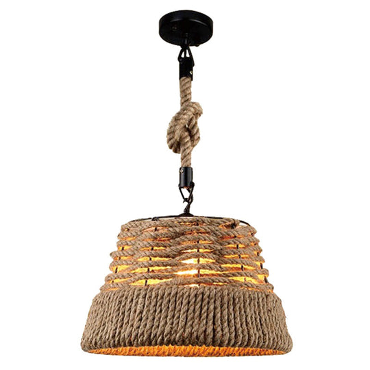 Woven Hemp Rope Pendant Light: Industrial Style Iron Shade Hanging Lamp For Restaurants Brown