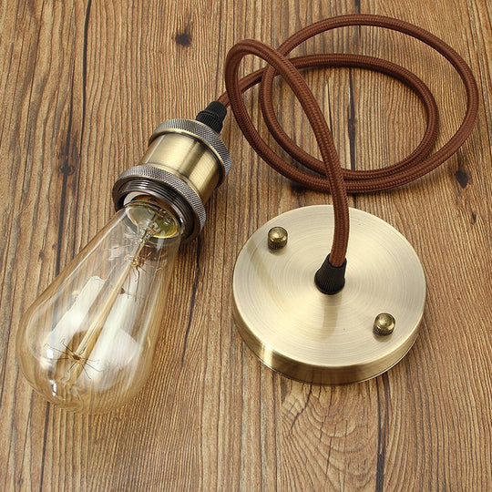 Bare Bulb Copper Mini Pendant Lamp With Industrial Style And 39 Weaving Wire For Bedroom