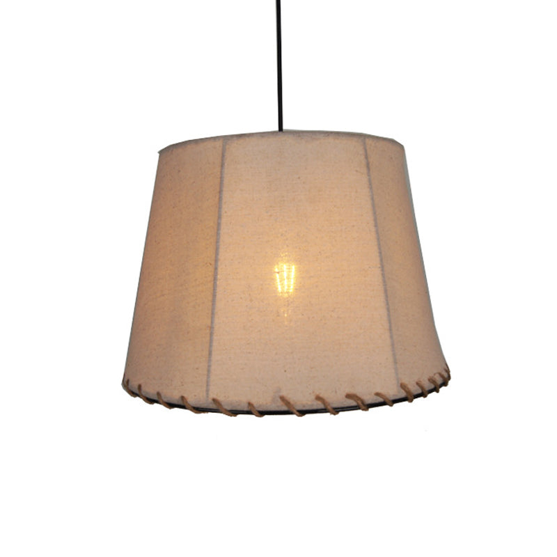 Vintage Style Fabric 1-Light Drum Pendant For Dining Room Ceiling Suspension Lighting - White