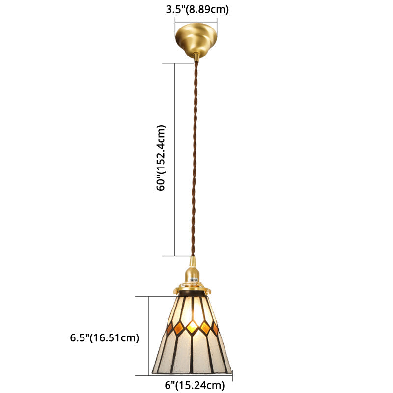 Tiffany Stained Glass Shade Mini Pendant Lamp With Brass Finish For Bedroom - 63 Hanging Wire