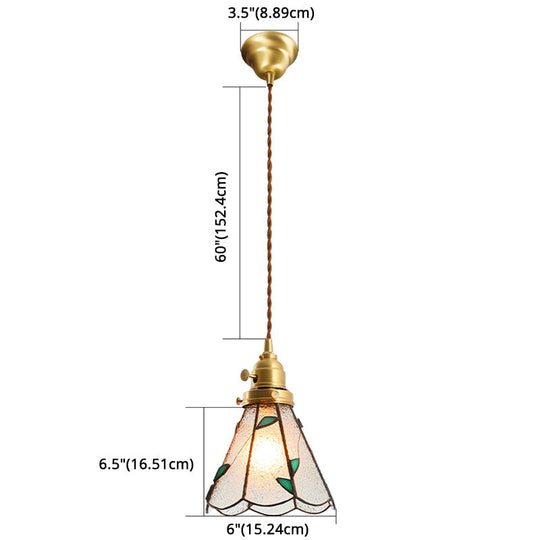 Tiffany Stained Glass Shade Mini Pendant Lamp With Brass Finish For Bedroom - 63 Hanging Wire