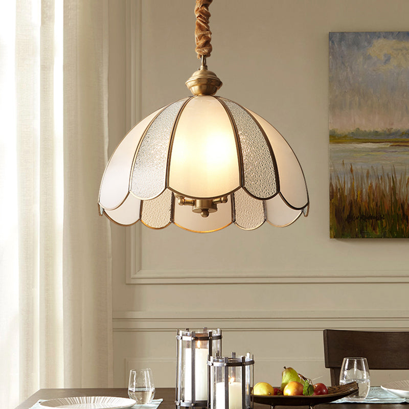 Brass Hanging Dome Pendant Light With Elegant Frosted Glass Shade - Perfect For Living Room