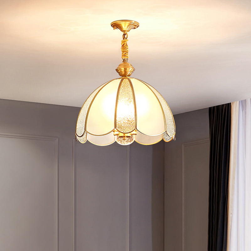 Brass Hanging Dome Pendant Light With Elegant Frosted Glass Shade - Perfect For Living Room Gold