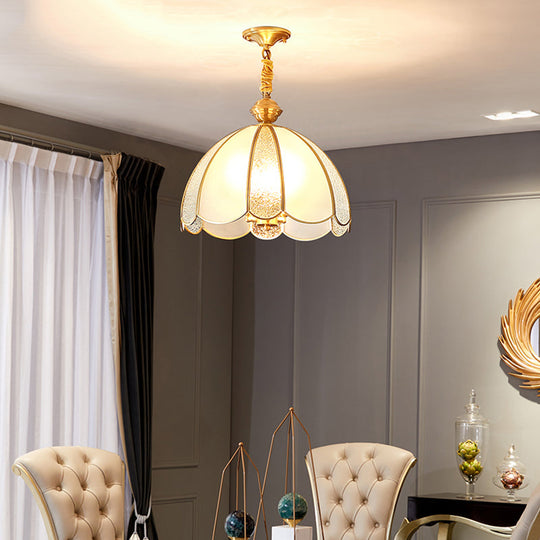 Brass Hanging Dome Pendant Light With Elegant Frosted Glass Shade - Perfect For Living Room