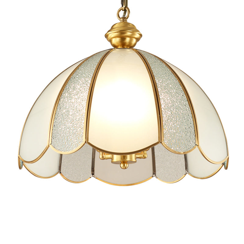 Brass Hanging Dome Pendant Light With Elegant Frosted Glass Shade - Perfect For Living Room