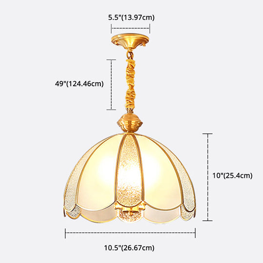 Brass Hanging Dome Pendant Light With Elegant Frosted Glass Shade - Perfect For Living Room