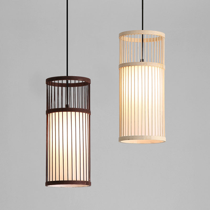 Chinese Style Bamboo Weaving Pendant Light - Wood Cage Hanging Lighting Fixture For Restaurants