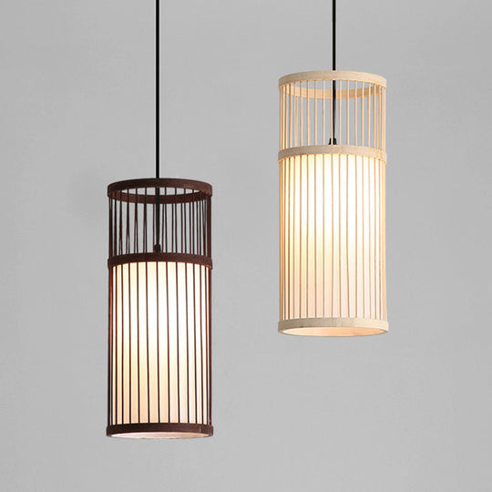 Chinese Style Bamboo Weaving Pendant Light - Wood Cage Hanging Lighting Fixture For Restaurants