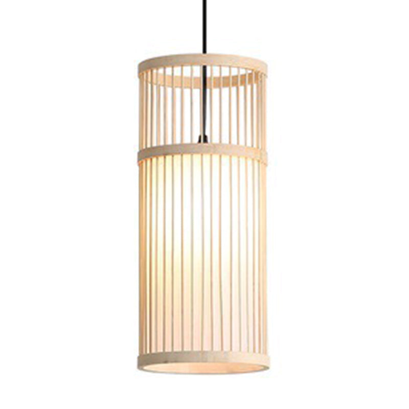 Chinese Style Bamboo Weaving Pendant Light - Wood Cage Hanging Lighting Fixture For Restaurants / 6