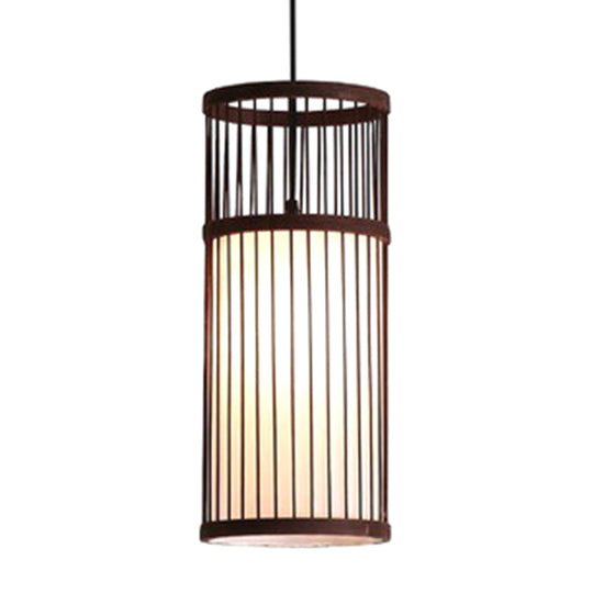 Chinese Style Bamboo Weaving Pendant Light - Wood Cage Hanging Lighting Fixture For Restaurants