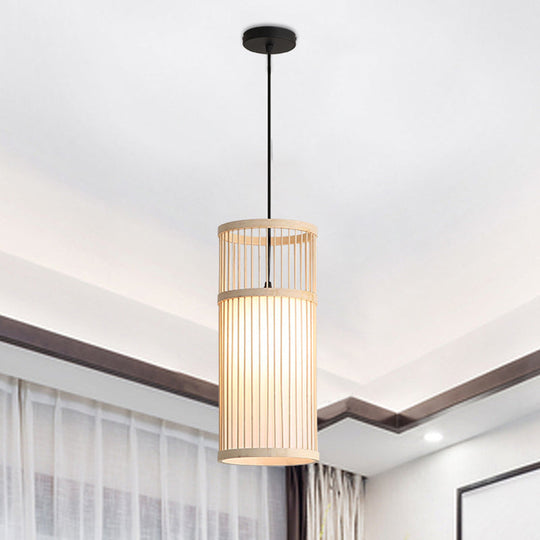 Chinese Style Bamboo Weaving Pendant Light - Wood Cage Hanging Lighting Fixture For Restaurants