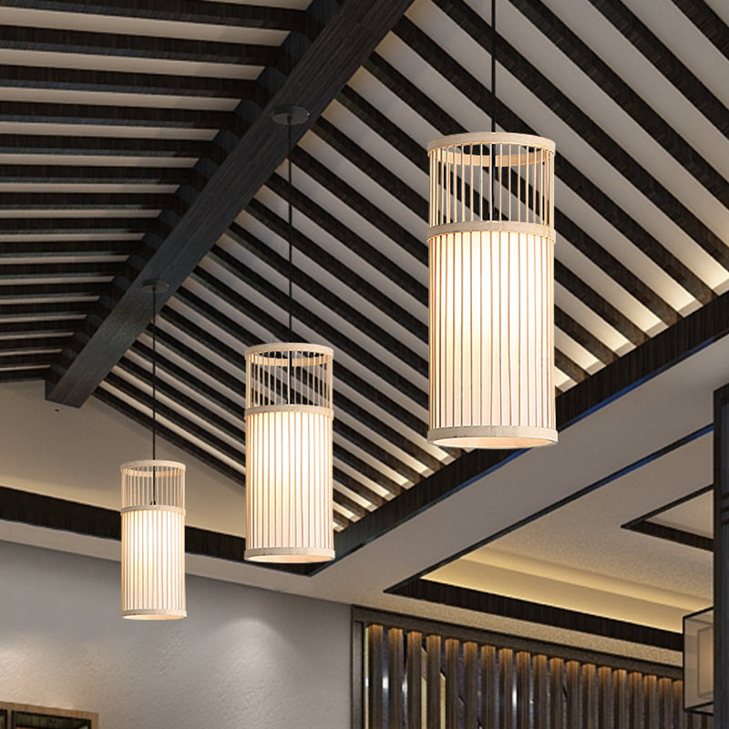 Chinese Style Bamboo Weaving Pendant Light - Wood Cage Hanging Lighting Fixture For Restaurants