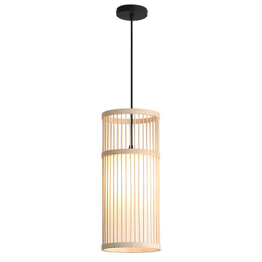 Chinese Style Bamboo Weaving Pendant Light - Wood Cage Hanging Lighting Fixture For Restaurants