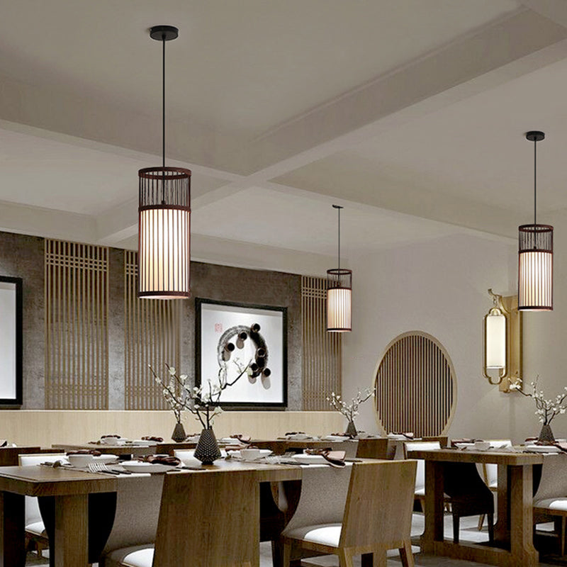 Chinese Style Bamboo Weaving Pendant Light - Wood Cage Hanging Lighting Fixture For Restaurants