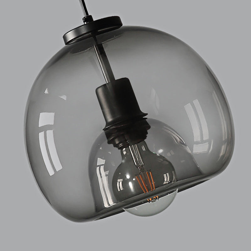 Smoke Grey Double Glass Suspension Pendant - 9 Inch Wide Modern Style Light Fixture For Bars