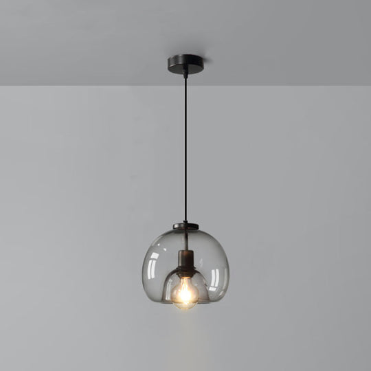 Smoke Grey Double Glass Suspension Pendant - 9 Inch Wide Modern Style Light Fixture For Bars