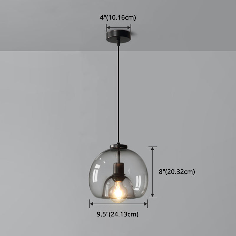 Smoke Grey Double Glass Suspension Pendant - 9 Inch Wide Modern Style Light Fixture For Bars