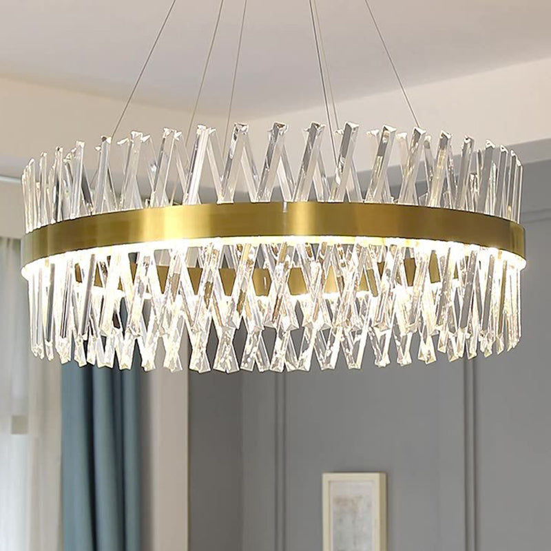 Postmodern Geometric K9 Crystal Pendant Light In Gold For Bedroom Or Island With Led