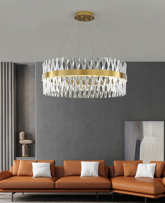 Postmodern Geometric K9 Crystal Pendant Light In Gold For Bedroom Or Island With Led