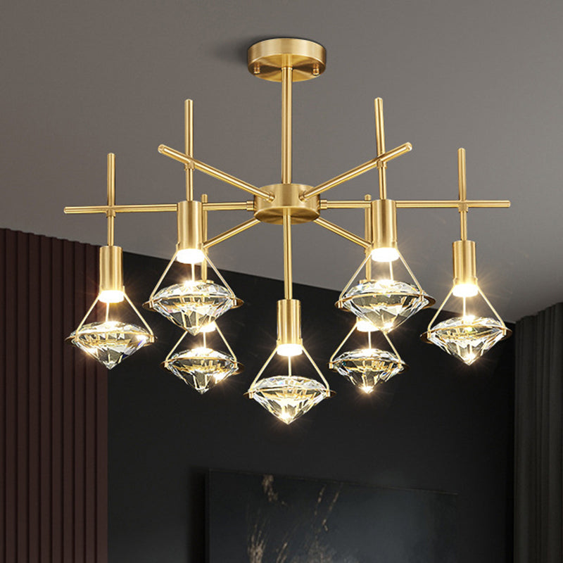 Crystal Diamond Island Pendant Light With Led And Modern Gold Finish 7 / Round