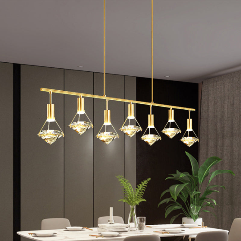 Crystal Diamond Island Pendant Light With Led And Modern Gold Finish