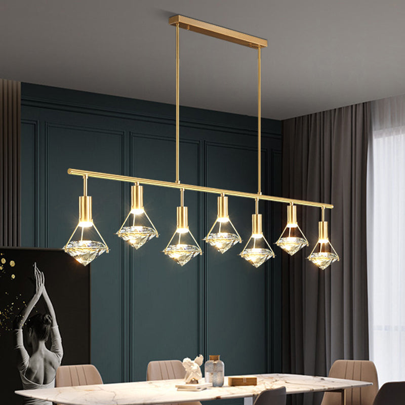 Crystal Diamond Island Pendant Light With Led And Modern Gold Finish 7 / Linear