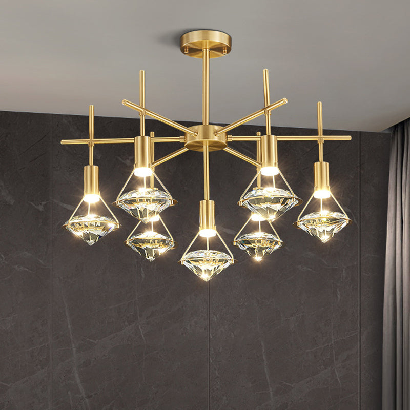 Crystal Diamond Island Pendant Light With Led And Modern Gold Finish