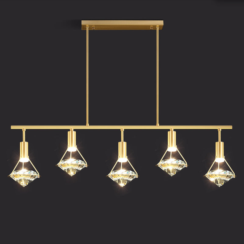 Crystal Diamond Island Pendant Light With Led And Modern Gold Finish