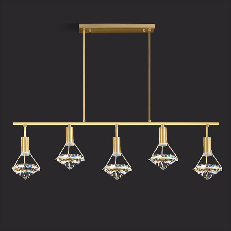 Crystal Diamond Island Pendant Light With Led And Modern Gold Finish