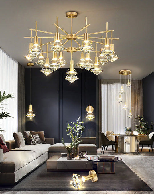 Crystal Diamond Island Pendant Light With Led And Modern Gold Finish