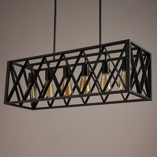 Industrial Style Black Ironwork Pendant Light For Bar - Rectangular Island Design 6 /