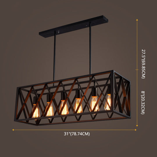 Industrial Style Black Ironwork Pendant Light For Bar - Rectangular Island Design