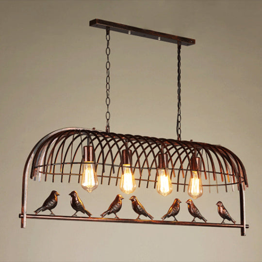 Farmhouse Metal Hanging Birdcage Pendant Light For Dining Room Ceiling And Island 4 / Rust