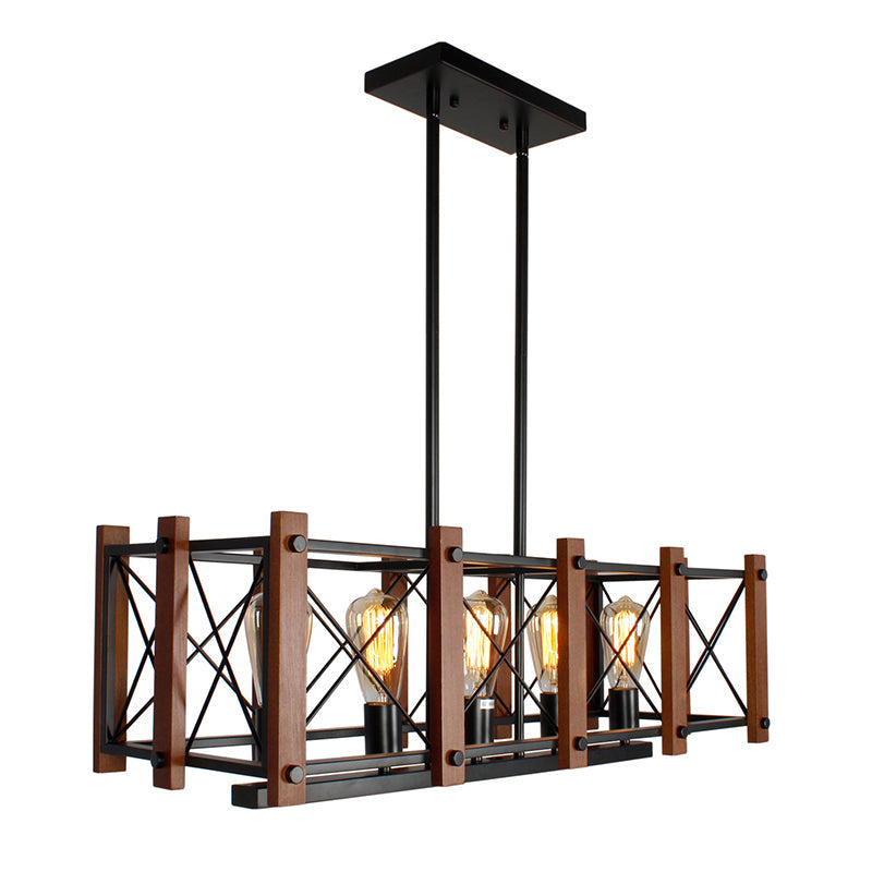 Rectangular Cage Industrial Pendant Light - 5-Light Metal Island Lighting In Black