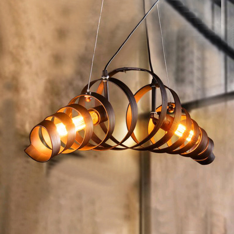 Industrial Style 2-Head Spiral Metal Pendant Lamp For Cafe And Bar Lighting In Rust