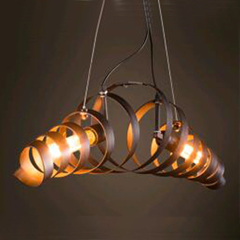 Industrial Style 2-Head Spiral Metal Pendant Lamp For Cafe And Bar Lighting In Rust